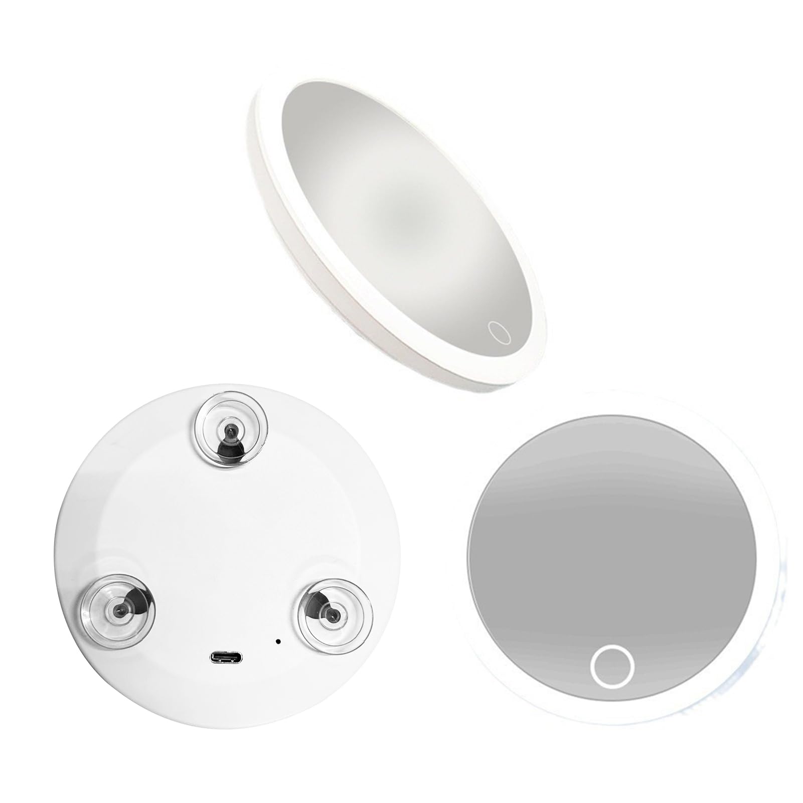 Lusterko powiększające LED 30 x ze światłem, podróżne lusterko ręczne, obracany o 360°, 3 przyssawki, przenośne lusterko do makijażu do domu i podróży, białe