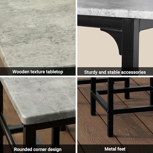 SoBuy Breakfast Bar Table and Stools Set 5-Piece Kitchen Dining Set with High Table & 4 Stools Space Saving Compact Bar Furniture for Small Kitchens and Flats OGT11-HG - Image 5
