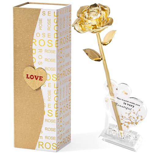 Mikasol Real 24K Rosas Doradas, InmersióN En La Mano 24K Un RomáNtico Regalo De Rosa para Una Mujer En El CumpleañOs De La Novia De Su Esposa, El DíA De San ValentíN, El DíA De La Madre, Navidad