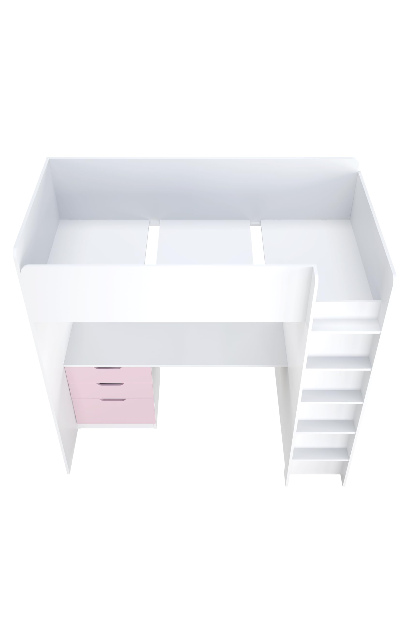 Shefa Kids Hochbett Mit Schreibtisch - Platzsparendes 5-in-1 Hochbett Kinder Mit Treppe, Kleiderschrank, Regal & Arbeitsbereich - Rosa, Belastbar Bis 90 Kg, Maße: 206 x 107 cm