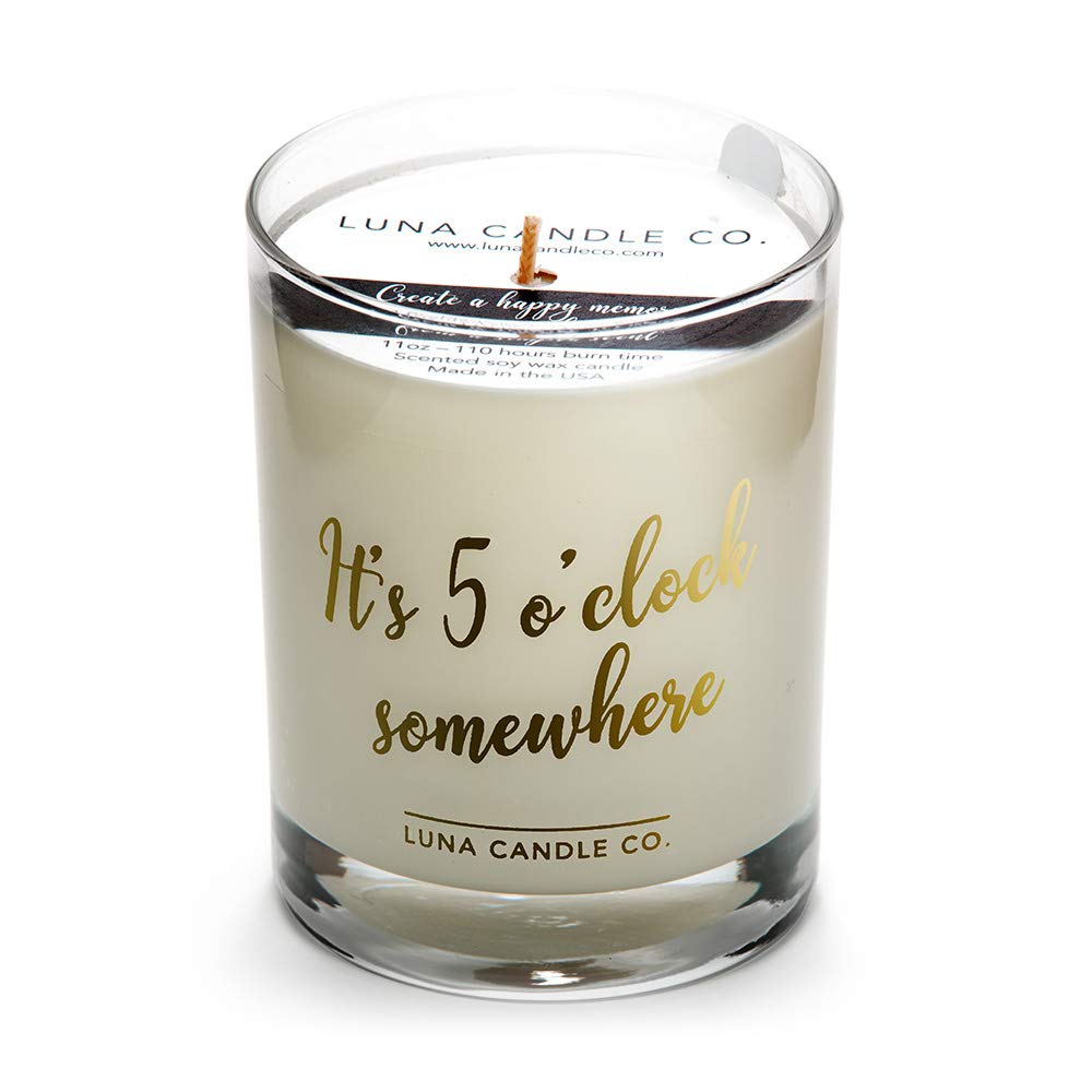 Strong Scented Bourbon Jar Candle, Soy Wax, Luxurious 11oz. Glass, up to 110 Hours Burn Time, Crafted Sandalwood Vanilla- It's Five O'clock Somewhere, Luna Candle Co.