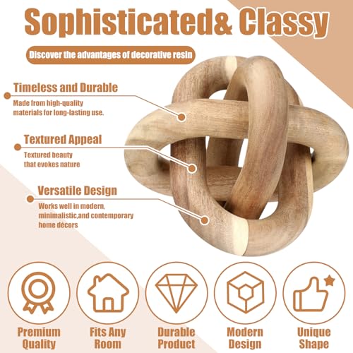 Image of Yalikop 3 Link Wood Knot Decor Rustic Home Decor Accents Hand Carved Coffee Table Decoration, Boho Chain Link Decoration, Modern Shelf, Rustic Objects for Home Living Room Bedroom(Acacia Wood)