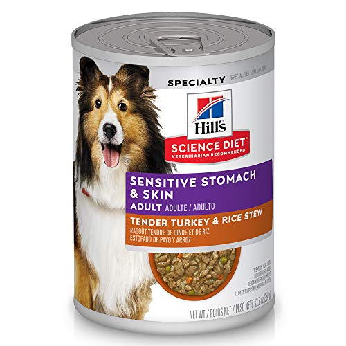 Hill’s Science Diet Sensitive Stomach & Skin, Adult 1-6, Stomach & Skin Sensitivity support, Wet Dog Food, Turkey & Rice Stew, 12.5 oz Can, Case of 12
