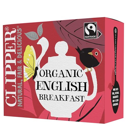 Clipper Fairtrade Organic English Breakfast Tea Bags | Black Tea Bags | Natural, Unbleached, Plant-Based Biodegradable & Sustainable Teabags | Eco Conscious, Non GM & Fair Trade Tea (80 Teabags)