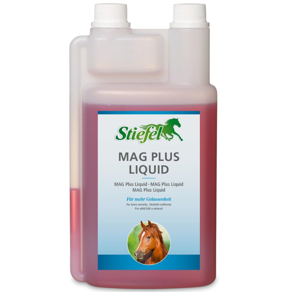 Stiefel MAG Plus para caballos de magnesio de alta dosis para reducir las reacciones de estrés, para mayor rendimiento y concentración, con vitamina B12 y vitamina E, 1 l