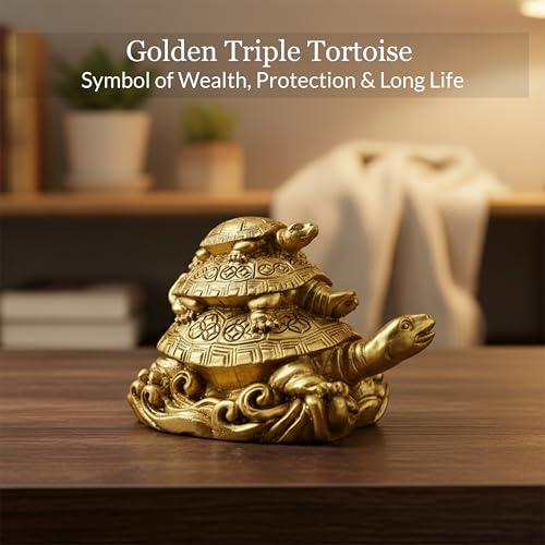 Image of ZAICUS Feng Shui Turtle Showpiece for Home Decor | Golden Tortoise Statue | Wealth, Prosperity & Good Luck | Vastu Decorative Figurine for Office Desk, & Gifting