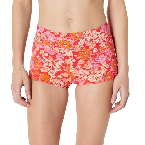 Amazon Essentials Womens Boy Short Swim Bikini Bottom with Full Coverage Bright Poppy Red Folk Floral Small