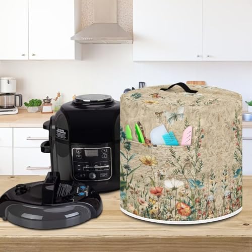 Image of Cozeyat Art Butterfly Leaves Pressure Cooker Cover, Kitchen Appliance Dust Cover, Rice Cooker Protective Cover with Pocket, Suitable for Air Fryer Cover, Toaster Cover, Oven Cover