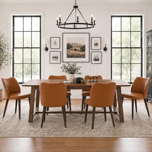 Image of MALOL Dining Chairs Set of 6, Upholstered Leather Kitchen Chairs with Curved Back, Padded Seat and Solid Wood Legs, Modern Dining Chair for Kitchen Dining Room,Light Brown