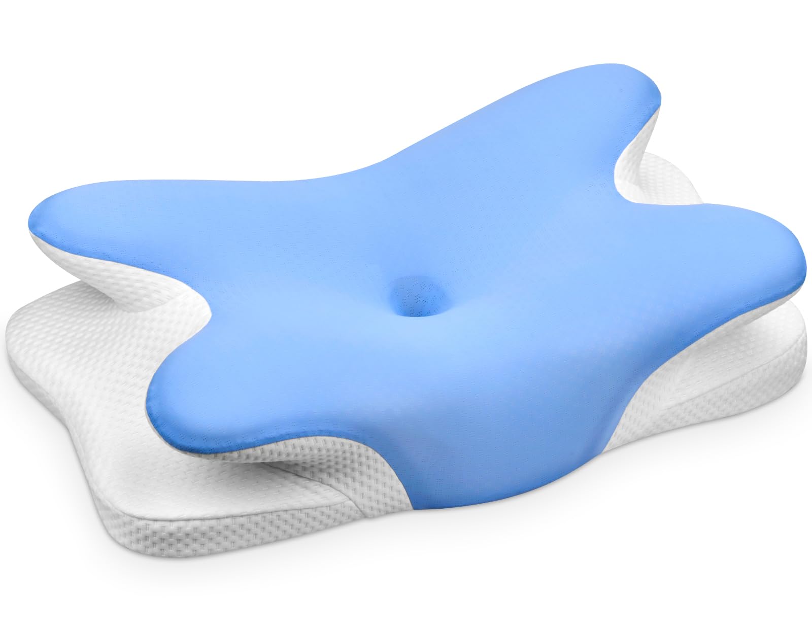 Ehomfory Cuscino Cervicale per Dormire, 2 in 1 Cuscino Ergonomico in Memory Foam, Cuscino per Supporto Cervicale con Federa Sfoderabile e Lavabile, 62x41x9/12 cm (Blu)