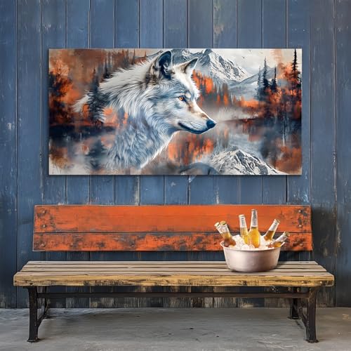 SERIMINO Large Canvas Wall Art for Living Room, Animal Silver Wolf Office Decor Art Prints, Abstract Winter Landscape Pictures Wall Decor Aesthetic, Nature Modern Home Decor Paintings 30"X60"