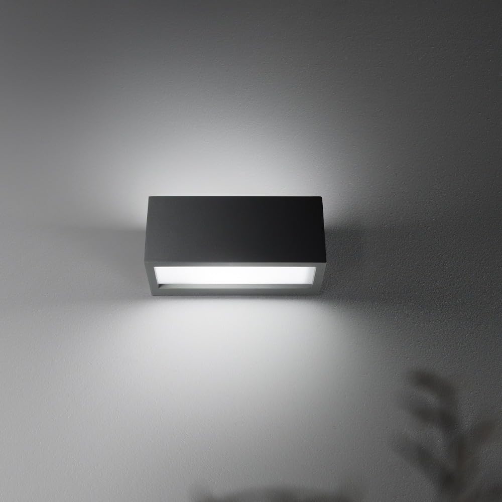 MAZZOLA LUCE applique lampada da parete per esterno grigio antracite ip54 rettangolare moderna certificazione elettrica italiana garanzia 5 anni per lampadina e27 led