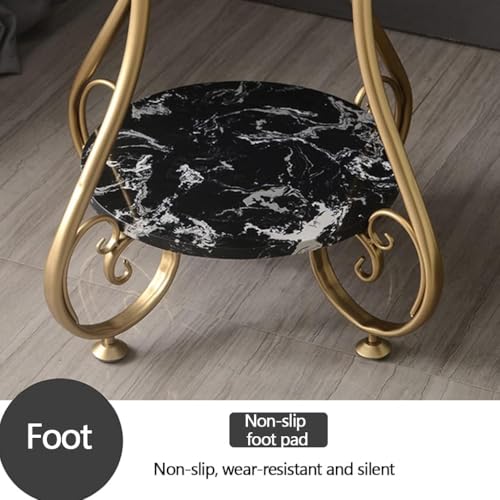 Image of Modern Double-Top Coffee Table with Rustic Farmhouse Accent, Multipurpose Living Room Bedroom, Two-Tier Small Sofa Side Bedside Table with Metal Frame Nightstand (Black)