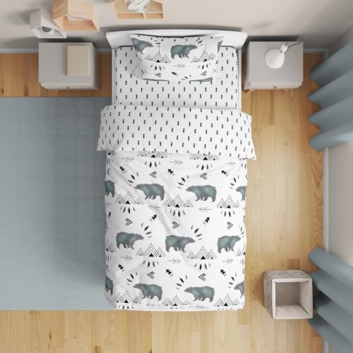 Image of Sweet Jojo Designs Bear Mountain Watercolor Boy Toddler Kid Childrens Bedding Set 5 Pieces Comforter, Sham and Sheets