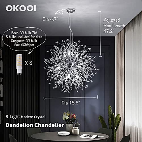 Okooi Modern Dandelion Chandelier Led Pendant Light Fixtures Firework Pendant Light For Bedroom, Living Room & Dining Room,Bulbs Included, (8 Lights, Chrome) #TOP1