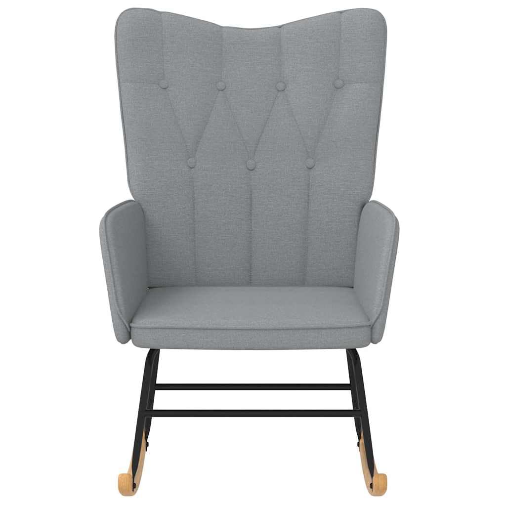 Poltrona a dondolo in tessuto grigio chiaro con imbottitura e telaio in legno, 61 x 78 x 98 cm, sedia relax per soggiorno, con braccioli e schienale ergonomico per rilassarsi e allattare