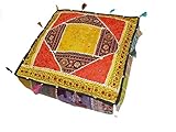alo yoga puffer jacket 45x45 cm.. 15 cm. de altura. India colors Puff Cuadrado. Cojín Funda Bordado Artesanal Hecho a Mano con Incrustaciones en Rajastán, India. (Blanco)