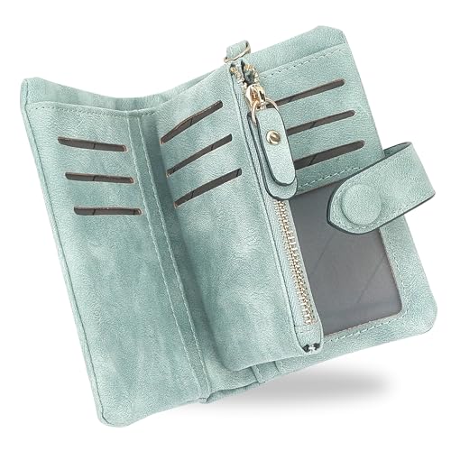 Image of CONISY Small Wristlet Wallets for Women, Leather Bifold RFID Wallet with ID Window Zipper Coin Purse | Small