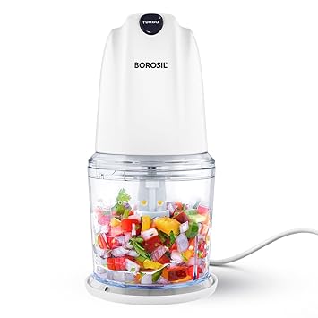 Borosil Chef Delite 260 Watts Electric Chopper for Kitchen, Twin Blade Technology, 500 ml 'chop-n-store' plastic bowl with lid, Vegetable Chopper, Cutter, Chop, Mince, Dice, Whisk, Blend, Transparent - image, photos