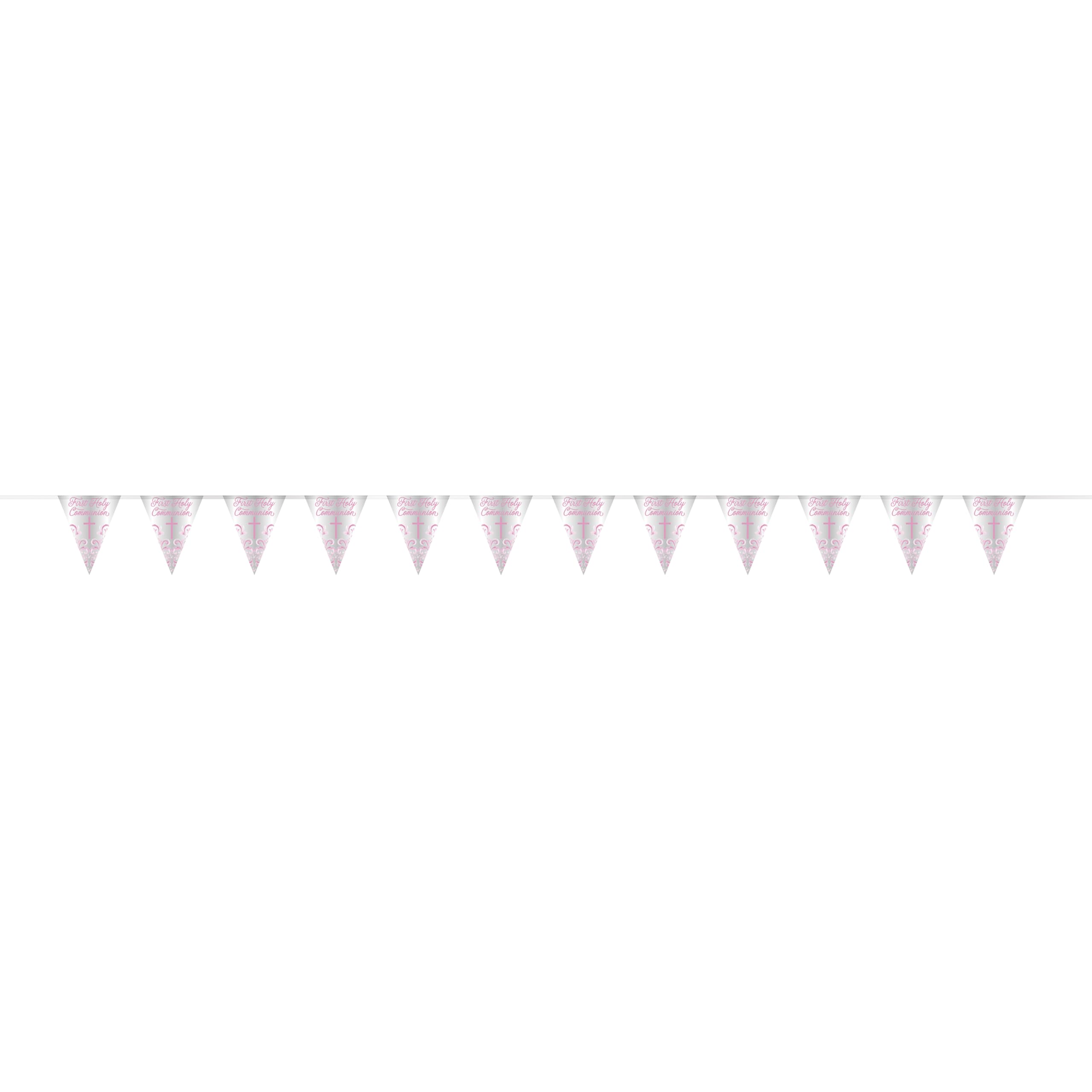 Holy Communion Party Bunting Pink Holy Cross Foil Banner Religious Decoration