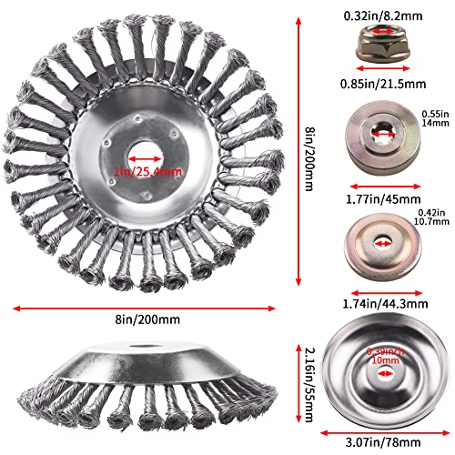 Plumia 8 Inch Steel Wire Rotary Brush Cutter Trimmer Head Weed Blade Cutter With Universal Adapter Kit Compatible With Husqvarna, Stihl, String Trimmers, Gardening Lawnmower, Moss Grass Rust Removal #TOP1