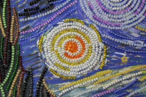 Image of Wizardi Bead Embroidery Kit - Starlight Night. Colorful Beads, Beading Needles. DIY Kit. Embroidery for Beginners. Home Decor. AB-397 Abris Art