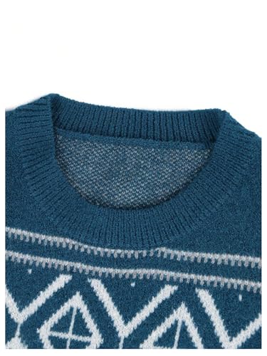 MakeMeChic Women's Geo Pattern Crew Neck Sweater Long Sleeve Knit Vintage Pullover Tops4