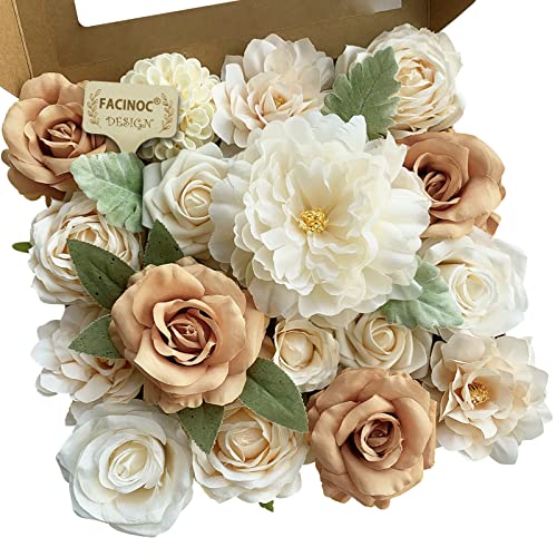 FACINOC Roses Artificial Flowers Nude Bouquet Box Set for DIY Wedding Centerpieces for Table Bridal Baby Shower Decorations Party Home Decor Indoor Outdoor Faux Silk Floral Arrangements