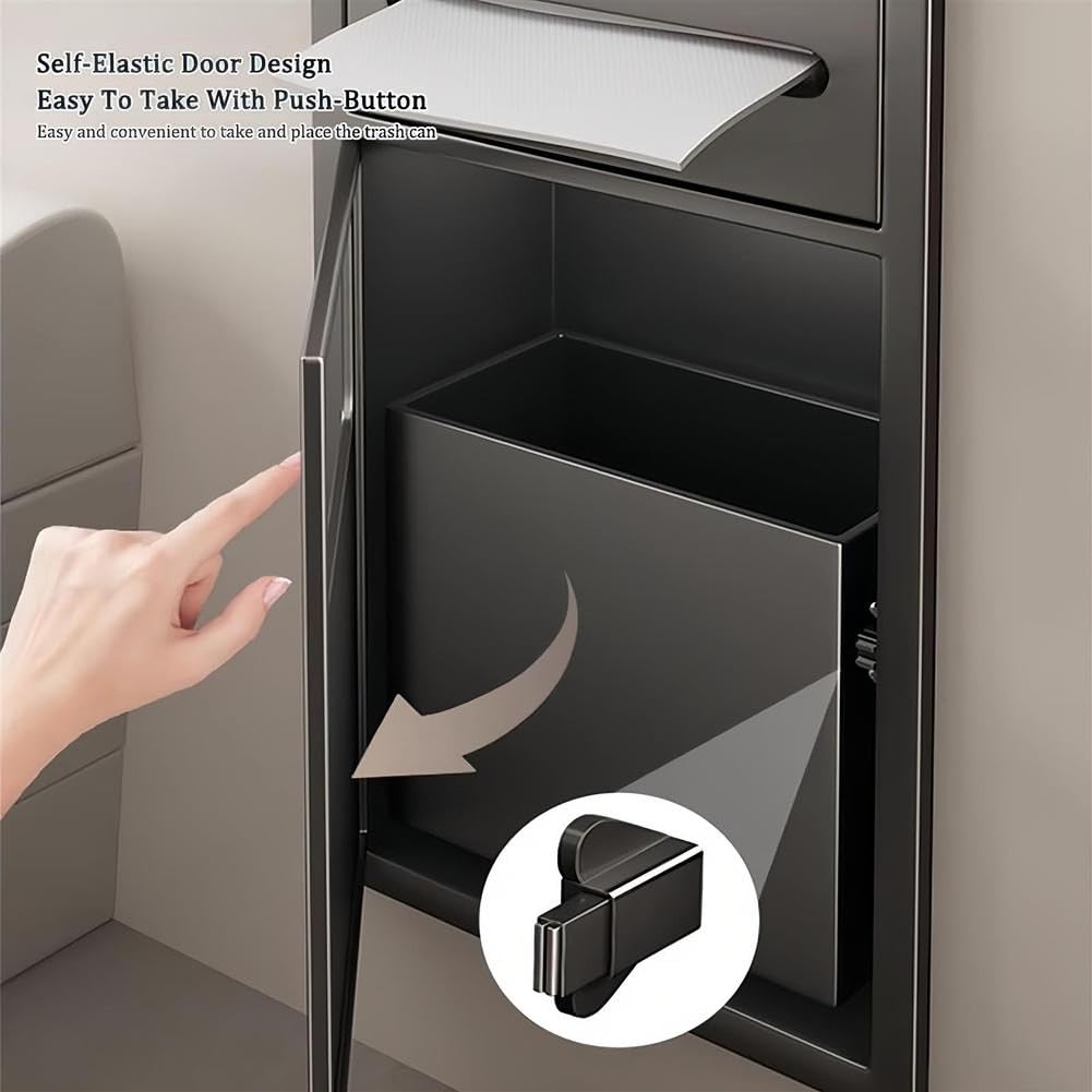 Generico Box Doccia in Acciaio Inox con Cestino per rifiuti e portarotolo integrati per Bagno, Hotel e Ristorante - Soluzione Elegante e Funzionale (Bianco, 70x28x13,5 cm)