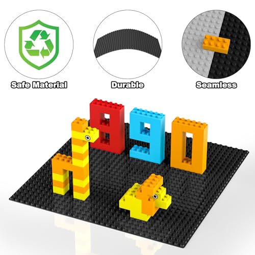 Image of Pokiiulk Classic Baseplates, Peel and Stick Base Plates for Building Bricks, Compatible with Major Brands, Self-Adhersive Base for Bricks 10 inch x 10 inch, 6 Pack Black