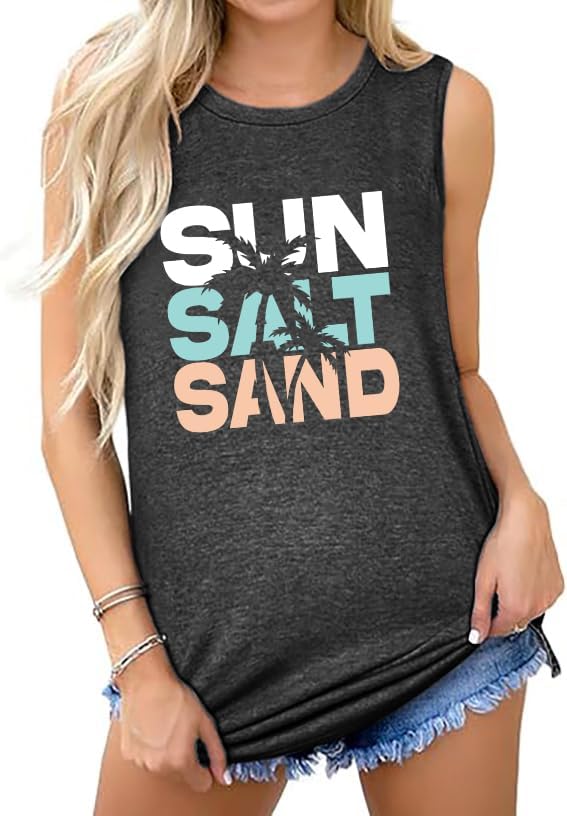 Sun Salt Sand Beach Tank Top for Women Funny Vacation Loose Fit Summer Graphic Vest - Image 4
