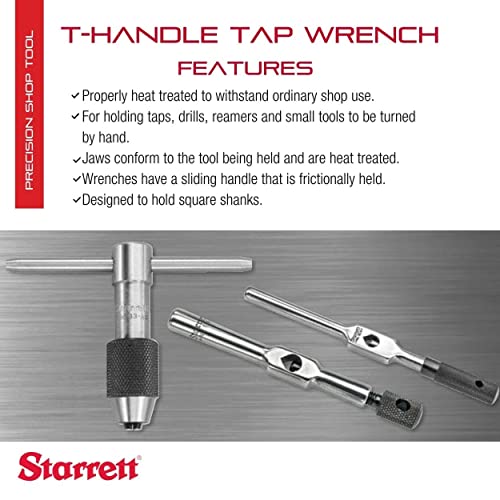 Image of Starrett T-Handle Tap Wrench - Ideal for Holding Taps, Drills, Reamers and Small Tools - 1 /4-1 /2 inch Capacity Tap Size, 13 inch Body Length, 3 /16-5 /16 inch Square Shank - 93F