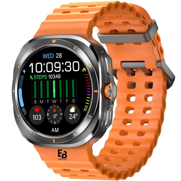 EBuzz 7 Ultra Smartwatch 1.43 Inch 466x466 HD Resolution AMOLED Screen Map Navigation Function IP68 Waterproof FitCloudPro Sport Fitness Tracker Bracelet (Orange)