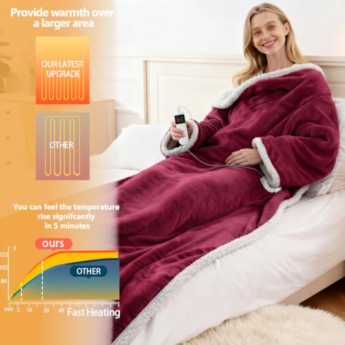 Image of Wearable Heated Blanket With Sleeves & Foot Pocket, Heated Throw Blankets Fast Heating Blanket With 10 Heat Settings Auto Shut Off Over-Heat Protection-Warm Gift, Machine Washable, 52 inch*72 inch+18 inch