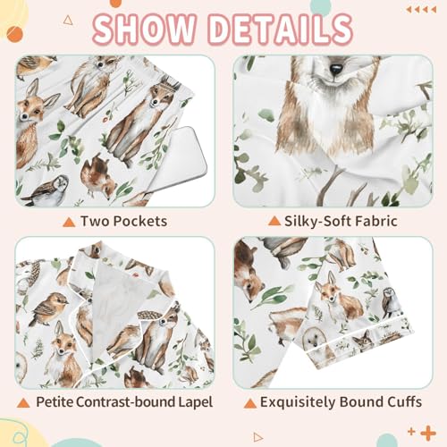 senya Cute Animals Fox Owl Satin Summer Pajama Sets Silk Short Sleeve Button Down Sleepwear3