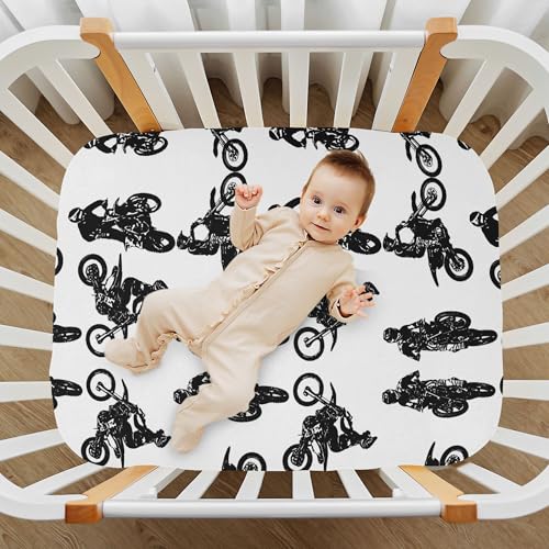 Image of Motorcycle Motorcyclists Crib Sheets Soft Breathable Fitted Baby Crib Sheets Mattress Cover for Girls Boys, 52 inch x 28 inch x 9 inch