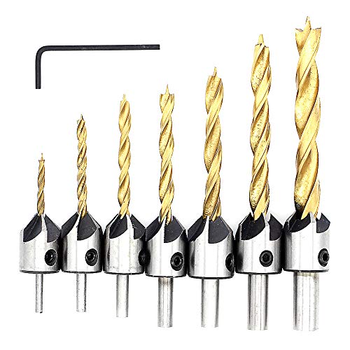 Countersink Drill Bit Set - Buwico 7Pcs HSS 5 Flute Countersink Reaming Drill Bits Carpentry Reamer Screw Woodworking Chamfer Tool End Milling/Drilling Hole & 3mm-10mm