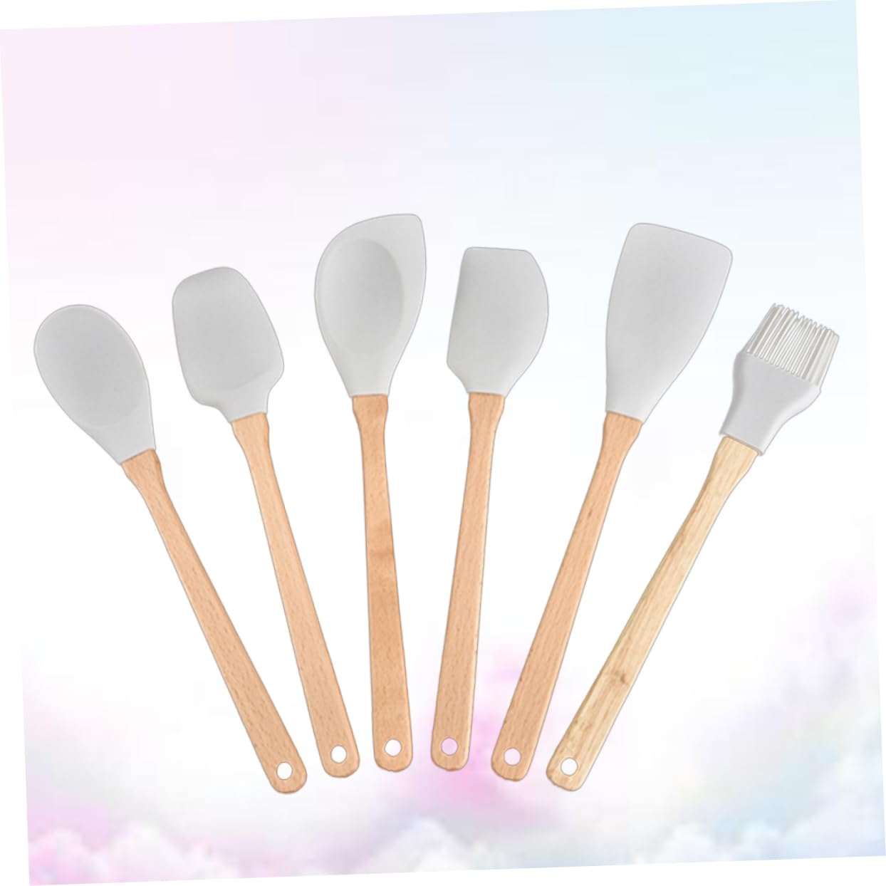 Cabilock 6stücke Teiliges Silikon Küchenutensilien Set Mit Ergonomischen Holzgriffen Hitzebeständig Flexible Antihaftbeschichtete Kochhelfer Spatel Teigschaber Löffel Für Vielseitiges Koche