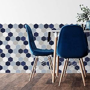 WALPLUS Honing Hexa Blauw en Crème 12 Vellen Glanzende 3D Zeshoekige Tegel Stickers 30x15cm Muur Splashbacks Vinyl Stok…