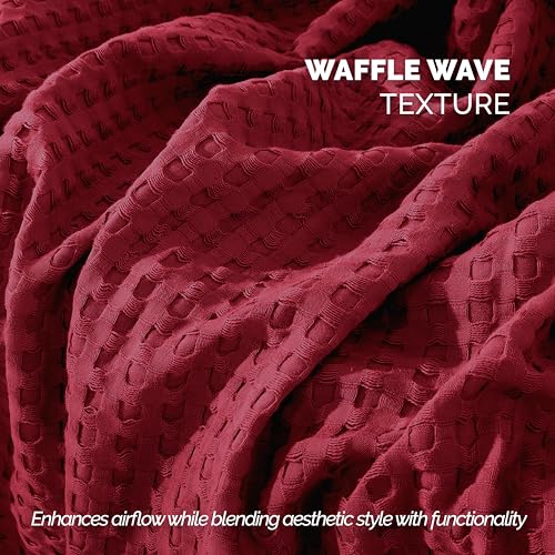 Image of Elegant Comfort Premium 100% Cotton Waffle Blanket - Lightweight Breathable Waffle Weave Bed Blanket - Soft and Warm All Season Blanket for Couch, Sofa and Bed, TwinXL Size 68x90 Inches, Burgundy