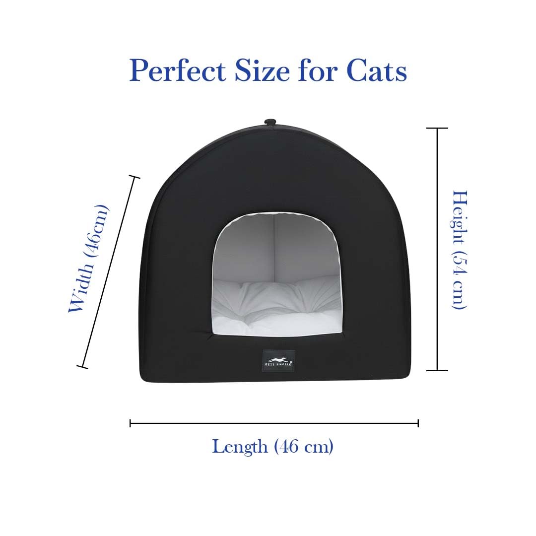 PETS EMPIRE Warm Hut for Cats & Kittens Bed | with Removable Cushions |Bed for Puppies (Size: 46 x 46 x 54 cm) Soft & Comfortable Hut for Cats & Kitties | Kennel House for Pets Black 2