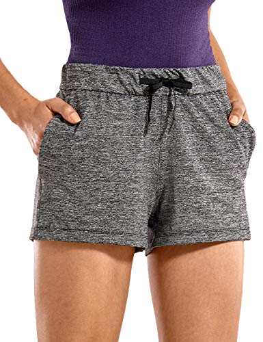 CRZ YOGA Women's Stretch Lounge Travel Shorts Elastic Waist Comfy Workout Shorts with Pockets -2.5 Inches Snow Heather Small