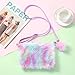 Suerico Girls Fluffy Crossbody Purse Plush Rainbow Shoulder Bag Kids Crossbody Bag Handbag