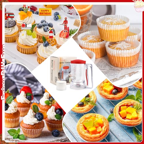 Kuchen Teigportionierer 900ml Teigspender Batter Dispenser Mit Deckel und Skala für Kuchen, Pfannkuchen, Muffins, Waffeln