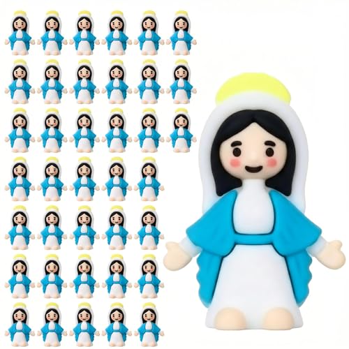 QHLMZR 60 Pcs Little Virgin Mary Figurines Small Religious Figurines Mini Virgin Mary Statue for Easter Egg Fillers Baptism Gifts Sunday School Supplies Home Decor & Party Favors Blue