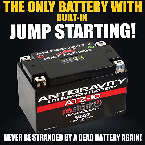 Antigravity ATZ-10 Performance Lithium Motorcycle Powersport Battery with Built-In Jump Starting. 6.1Ah, Replaces YTZ10, YTZ12, YTZ14, YTX9, YTX7A Yamaha, Honda, Kawasaki, Suzuki