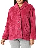 AmeriMark Women's Fleece Button Down Bed Jacket with Pockets Boysenberry Large