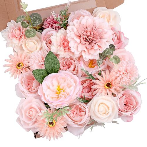 BSMYBO Roses Artificial Flowers Combo Pink Flower Bouquets Box with Stems for DIY Bridal Wedding Bouquets, Baby Shower Decorations Fake Floral Arrangements Table Centerpieces Home Decor Indoor