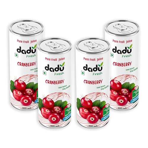 Image of Dadu Fresh Cranberry Juice | Pure Natural Fruit Healthy Beverage | Not from Concentrate, No Added Sugar, No Preservatives or Artificial Flavours | Vitamin Rich & Naturally Refreshing | 4 Cans x 320ml (1280ml)