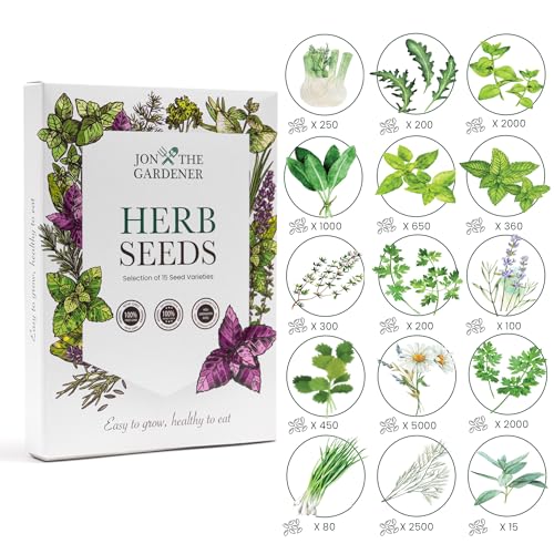 Jon the Gardener Herb Seeds Collection, 15 Herbs Varieties, 15,000 Seeds for Planting UK - Perfect Herb Garden - Mint Seeds, Coriander Seeds, Basil Seeds, and More Jon the Gardener Herb Seeds Collection, 15 Herbs Varieties, 15,000 Seeds for Planting UK - Perfect Herb Garden - Mint Seeds, Coriander Seeds, Basil Seeds, and More